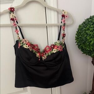 Princess Polly Floral Embroidered Black Camisole corset
